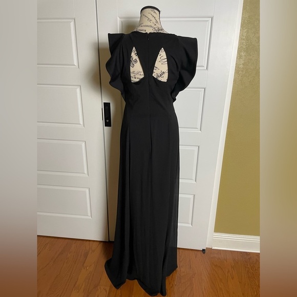 H by Halston Black Mixed Media Flutter Sleeve Maxi Dress with Illusion Skirt 6 - Picture 4 of 7